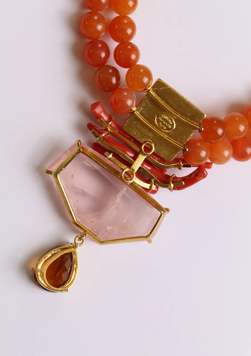 Philippe Ferrandis Pièce unique collier quartz corail orange