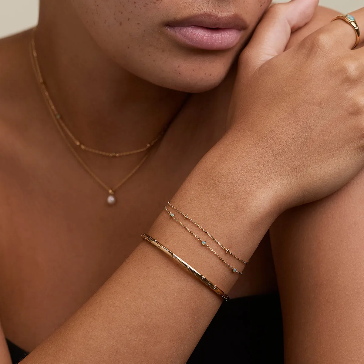 Astrid & Miyu Cosmic Opal Double bracelet doré opale