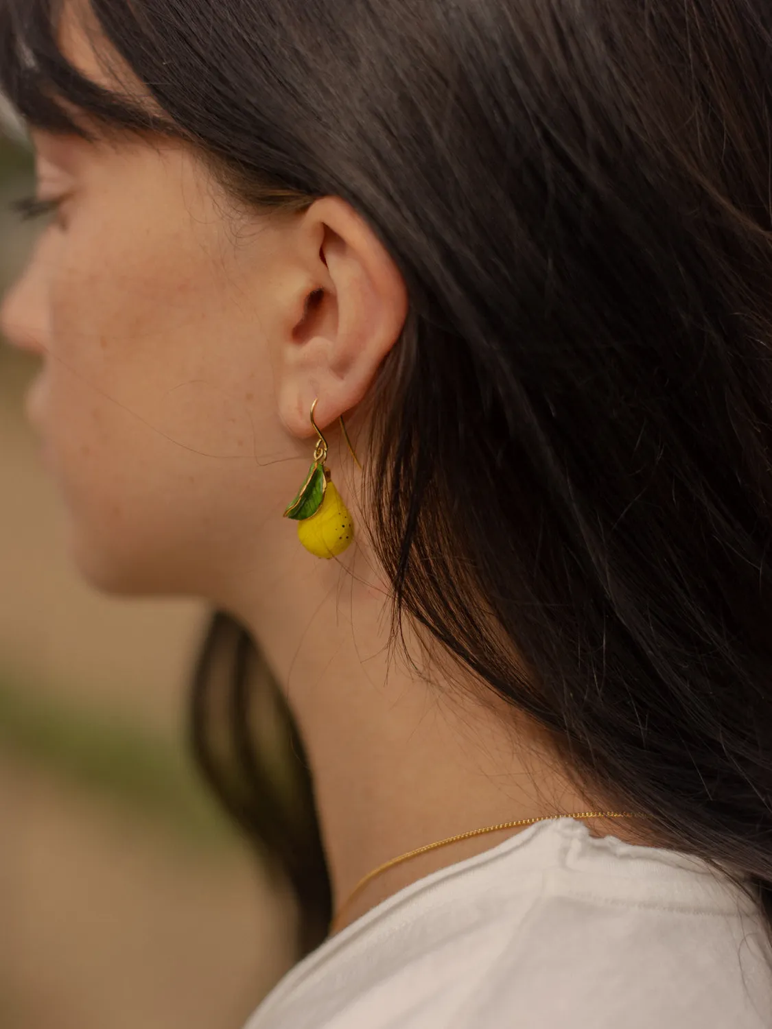 Nach Bijoux fleur de poirier poire et feuille boucles d’oreilles porcelaine