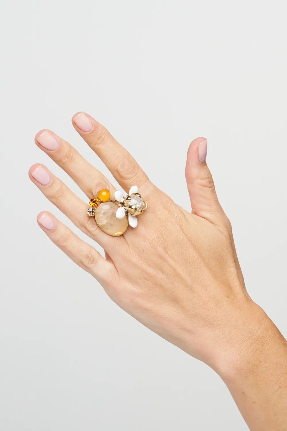 Philippe Ferrandis Neroli bague réglable fleurs émail blanc
