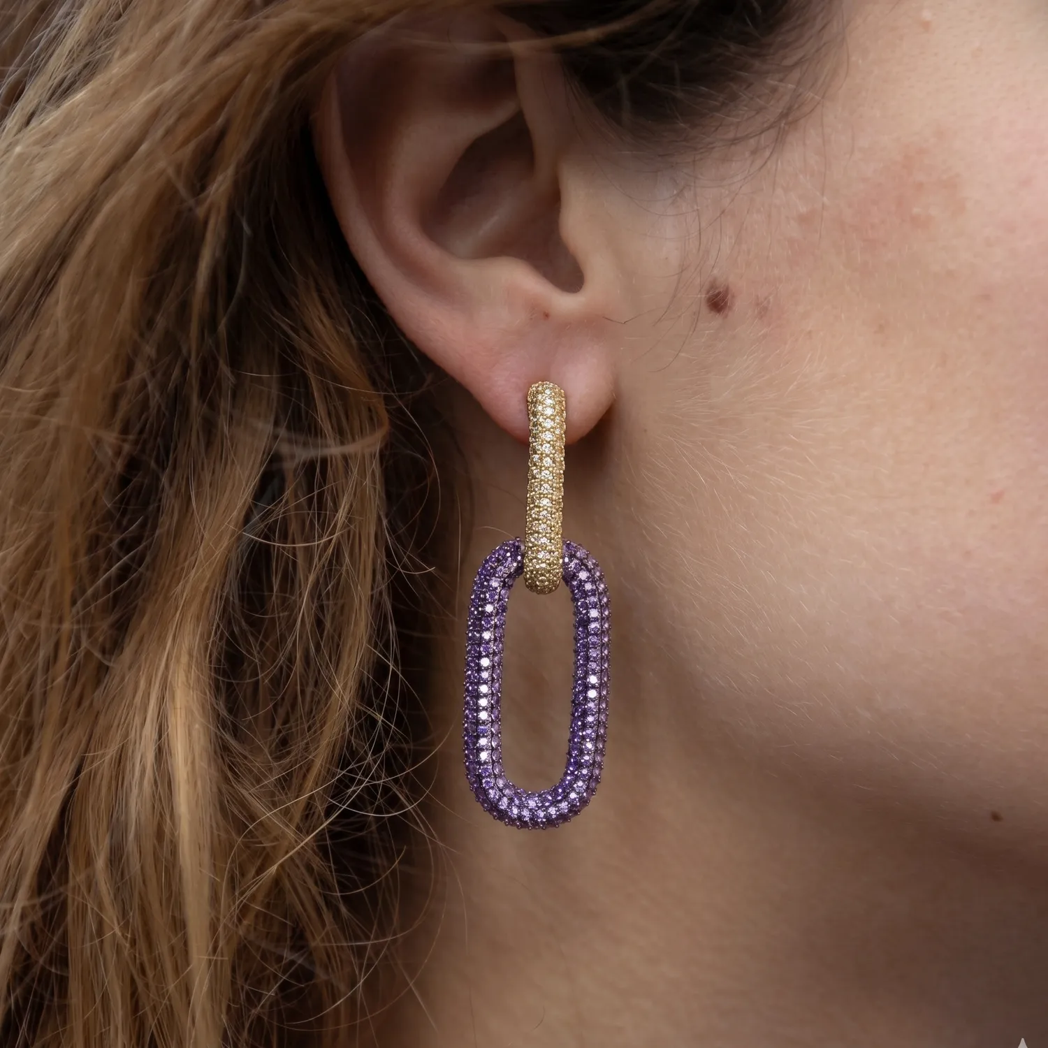 Nao de Paris Purple Boots boucles d'oreilles violet zircons