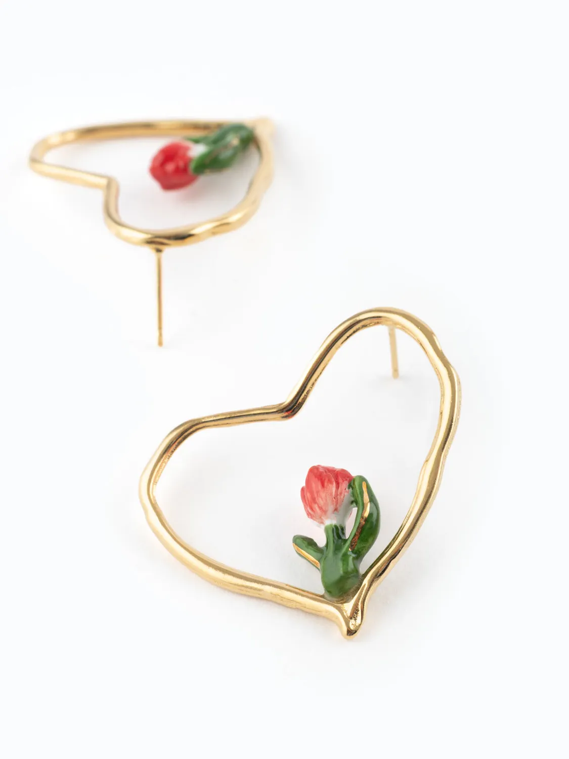 Nach Bijoux Cœur Tulipe boucles d'oreilles porcelaine dorée