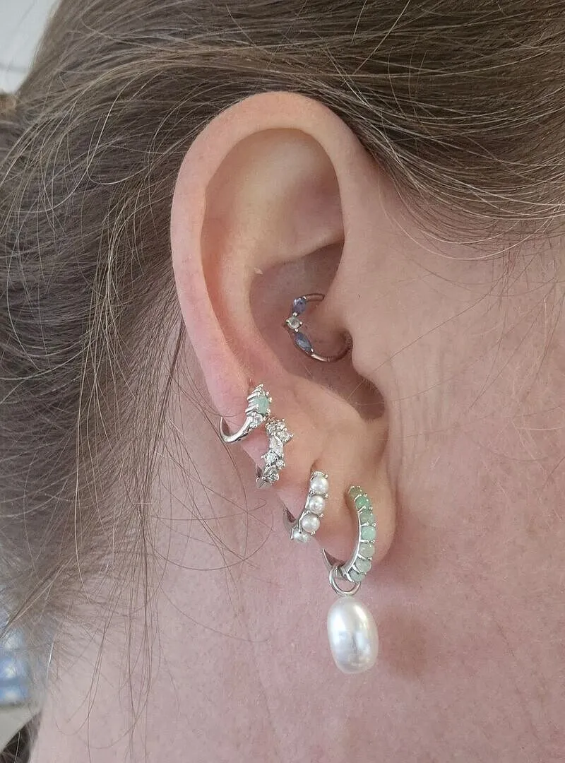 Astrid & Miyu Aqua & Pearl Charm créoles argent perle