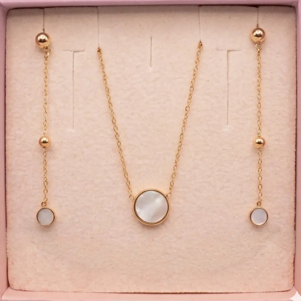 Nao de Paris Coffret Nacre parure collier boucles doré