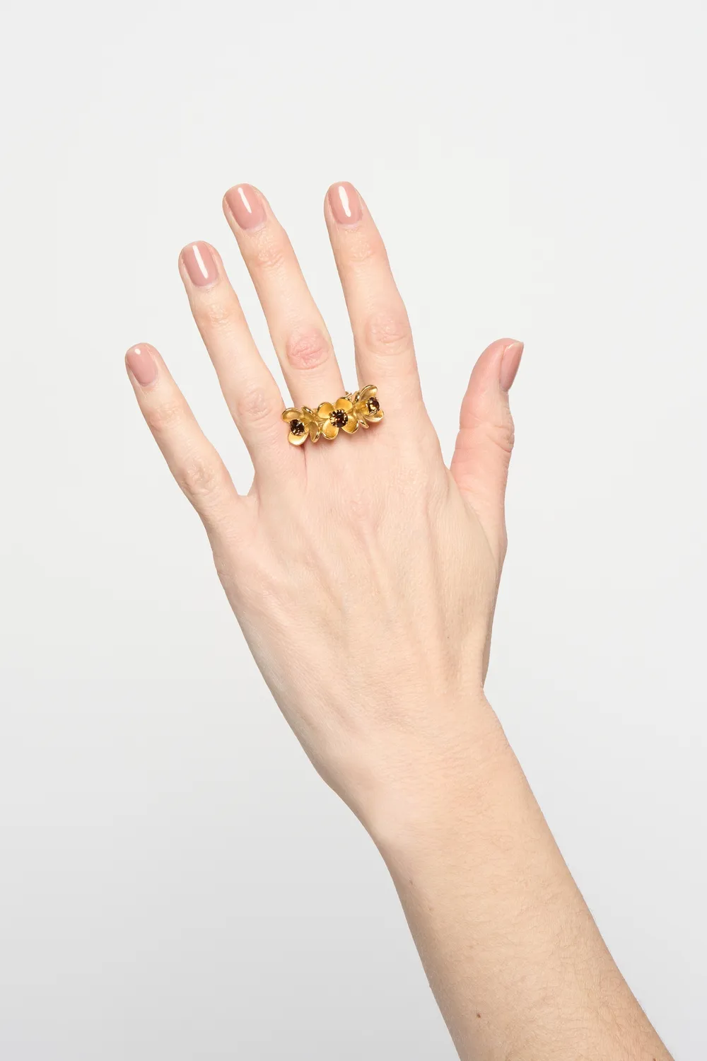 Philippe Ferrandis Eugenie bague ajustable 3 fleurs cristal vert