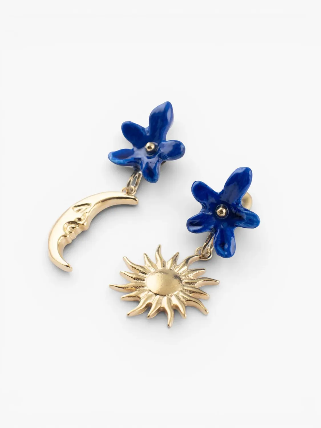 Nach Bijoux fleur bleue soleil lune boucles asymétriques porcelaine