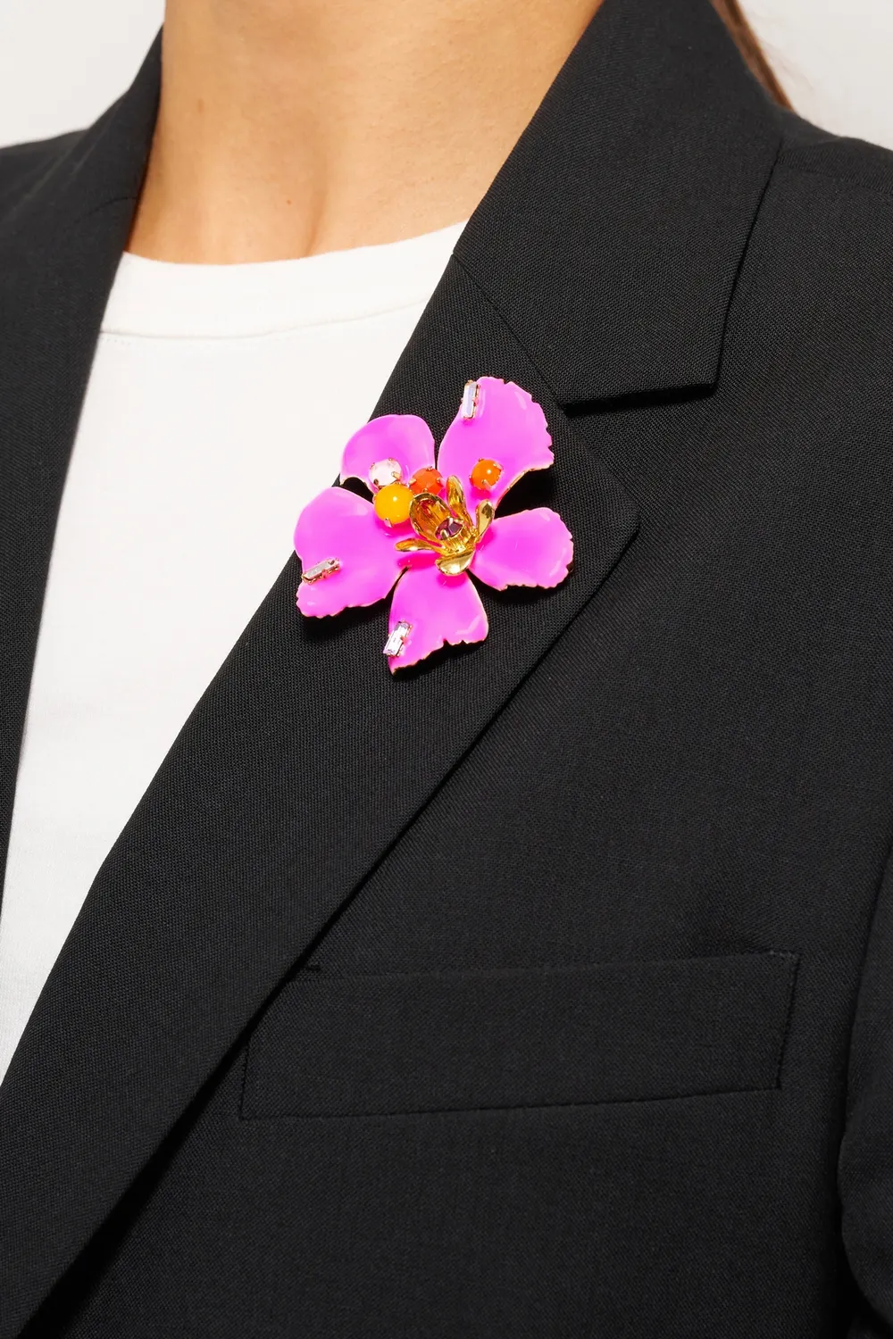 Philippe Ferrandis Ischia grande broche fleur émail blanc doré