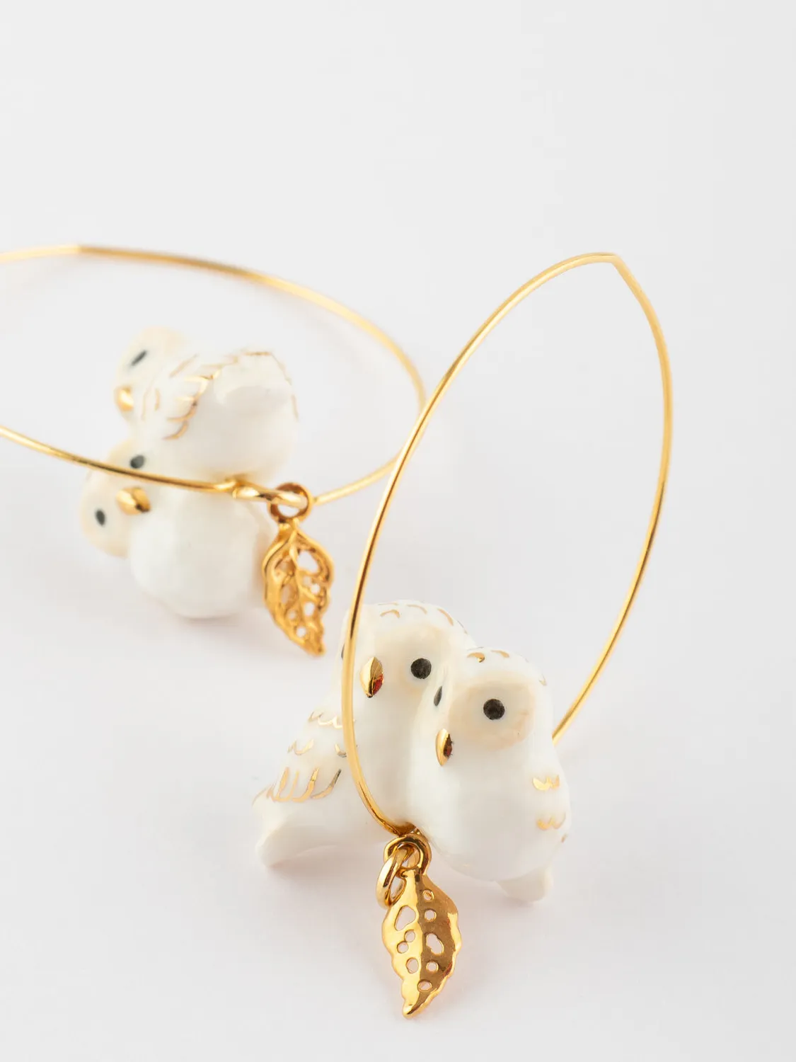 Nach Bijoux Grandes Créoles Chouette Boucles d'Oreilles Porcelaine