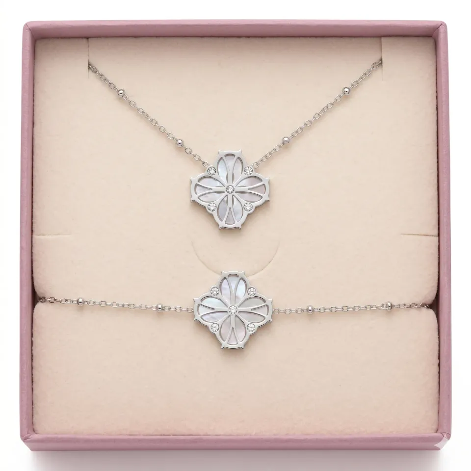 Nao de Paris Fleur Nouvelle coffret collier bracelet acier