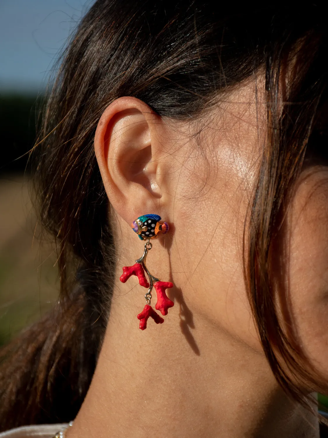 Nach Bijoux corail et poisson boucles d'oreilles rouges