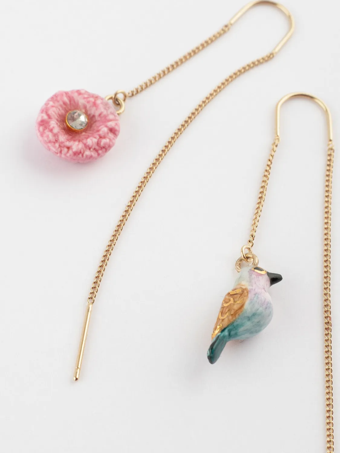 Nach Bijoux chardon oiseau longues boucles porcelaine rose