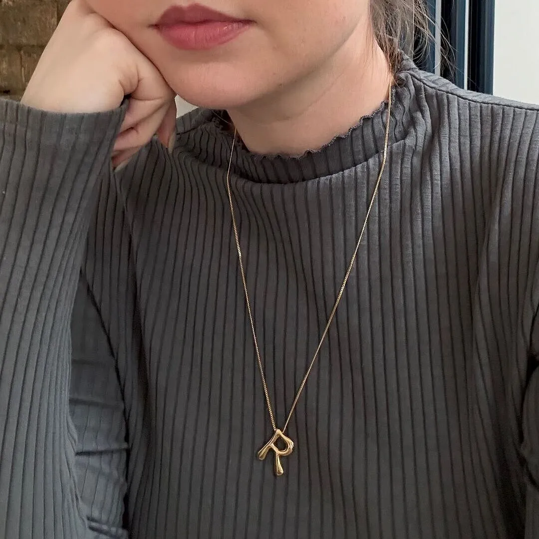 Astrid & Miyu R Initial Bold Pendant collier or initiale R