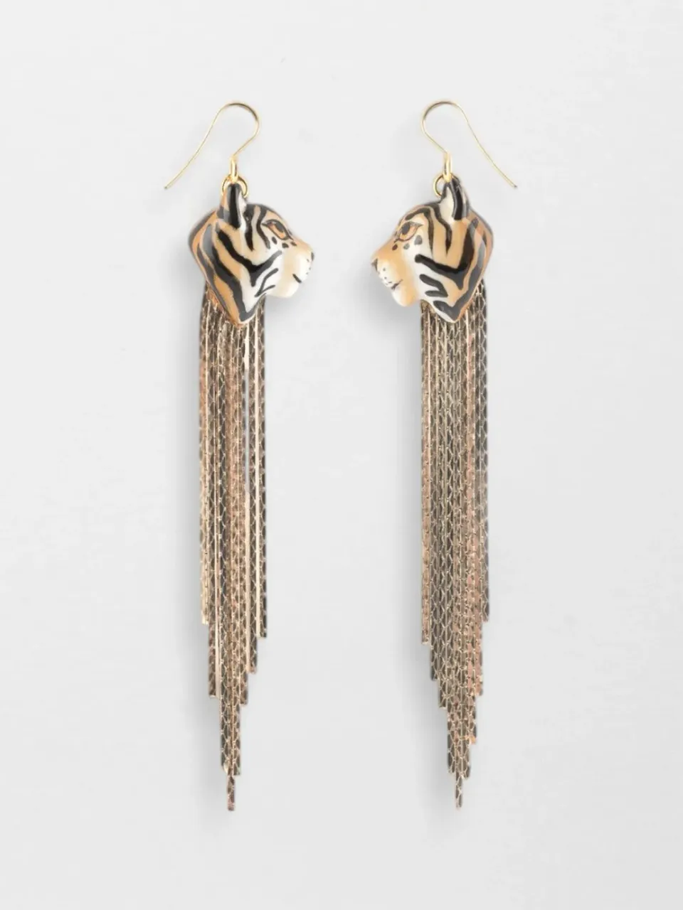 Nach Bijoux Tigre à franges boucles d’oreilles porcelaine 4 cm