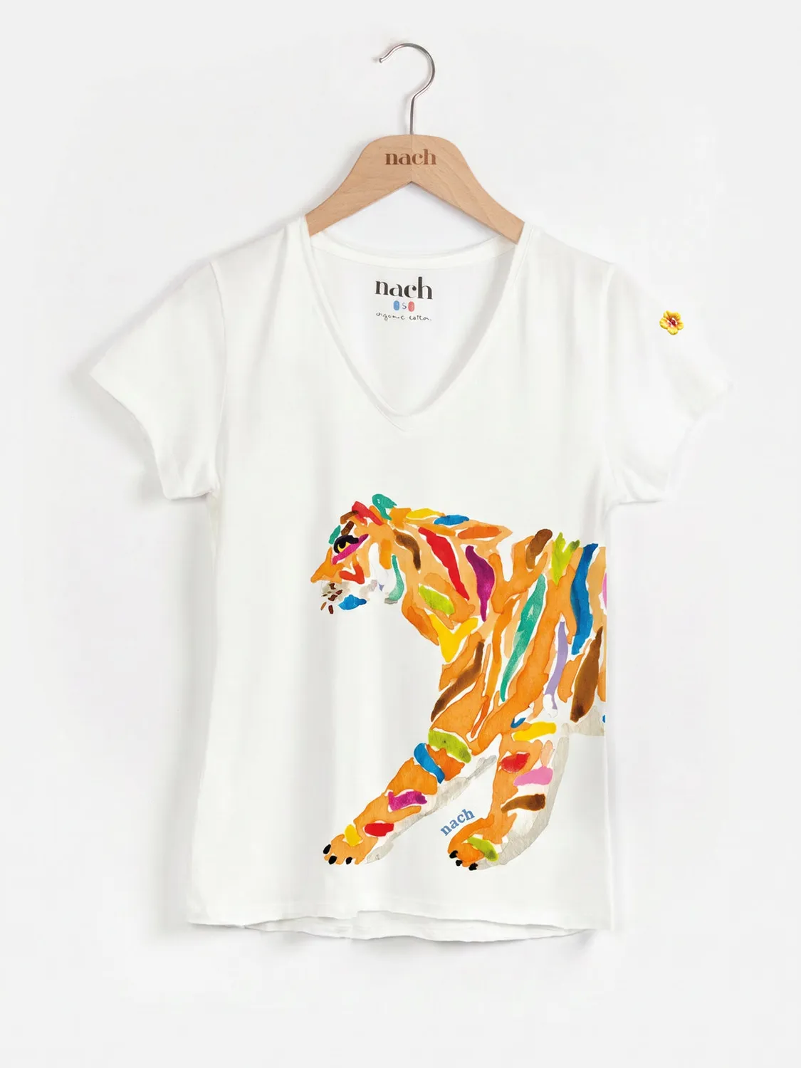Nach Victor Crazy Tiger t-shirt col V blanc S-XL