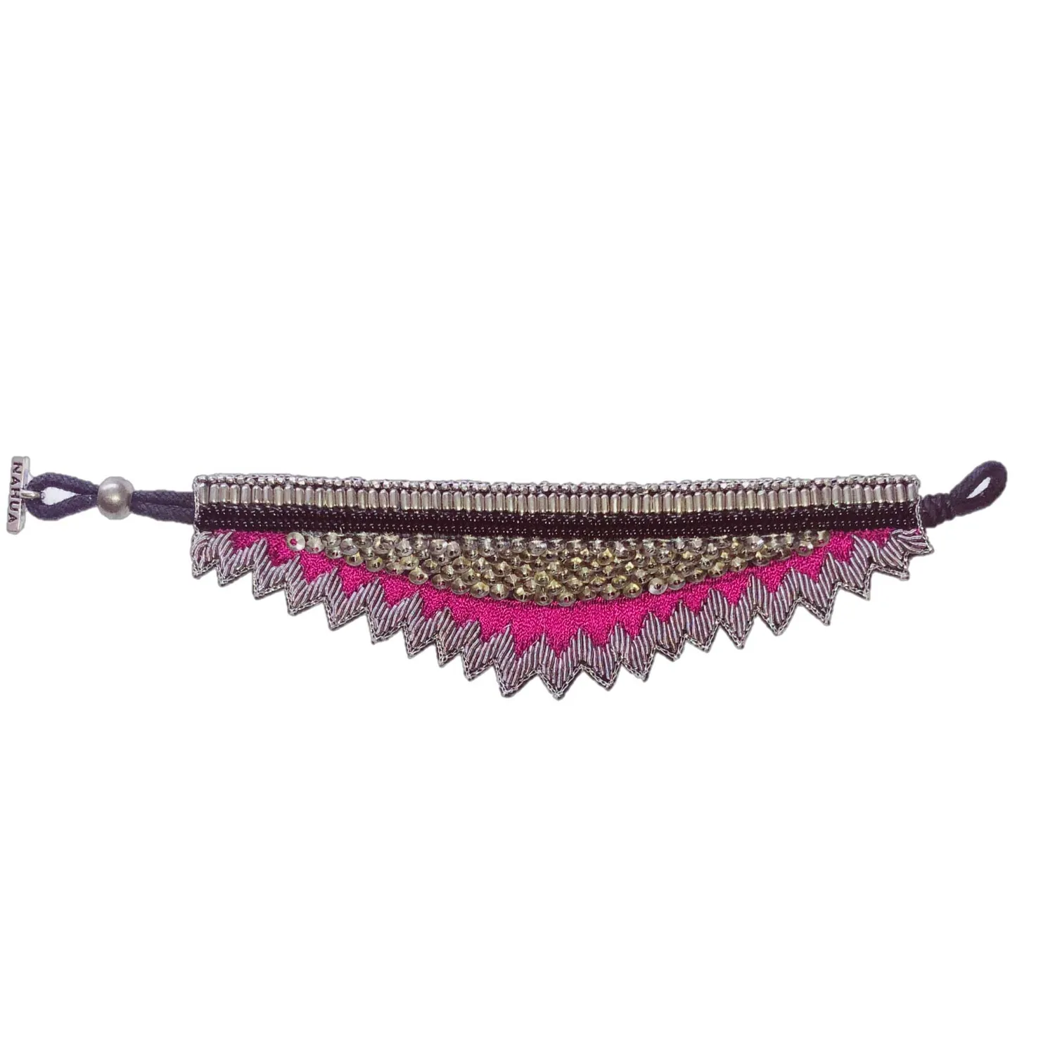 Nao de Paris Madeline Fuchsia bracelet brodé cuir