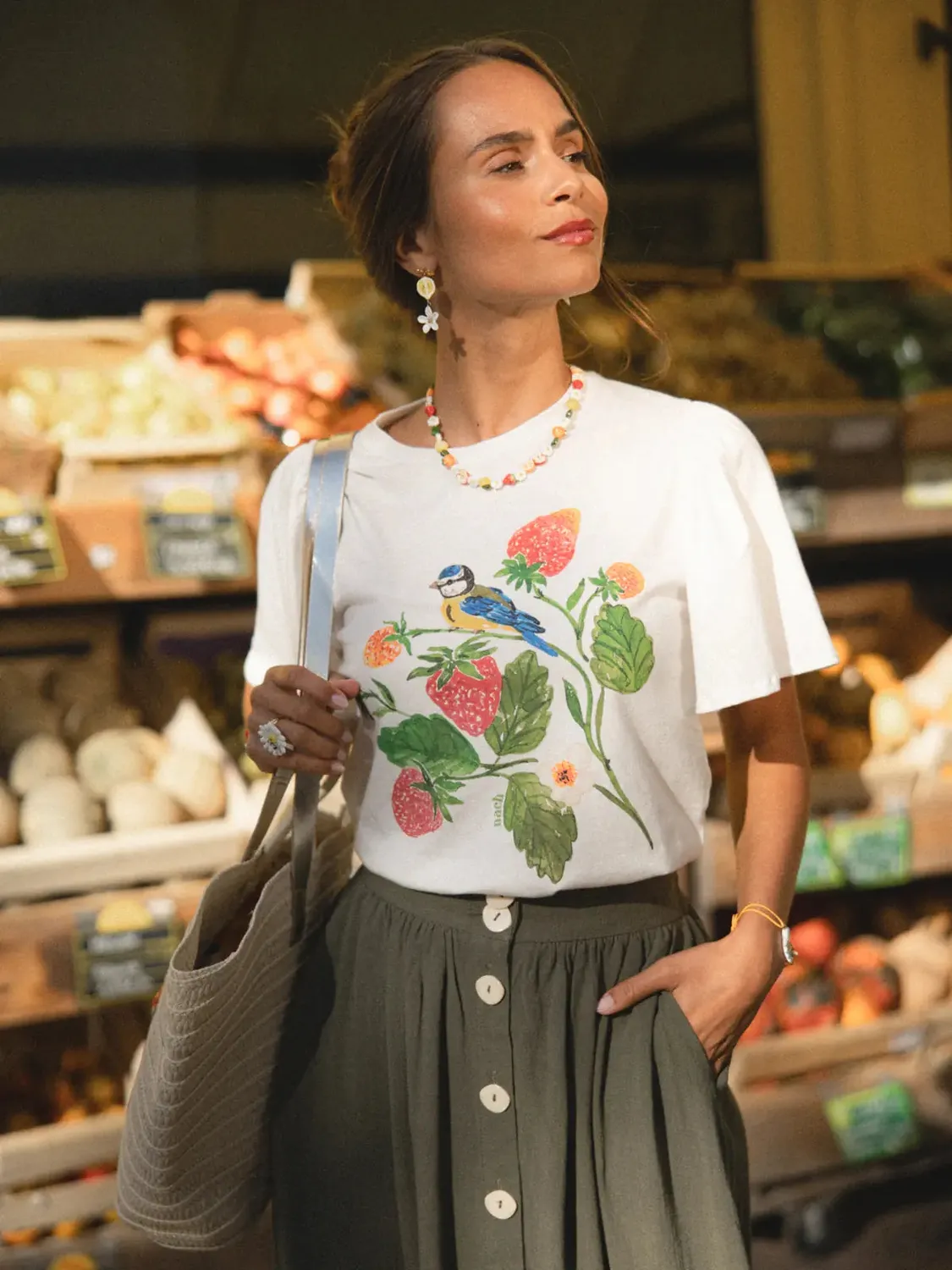 Nach Bijoux fraises et mésange t-shirt manches ballons