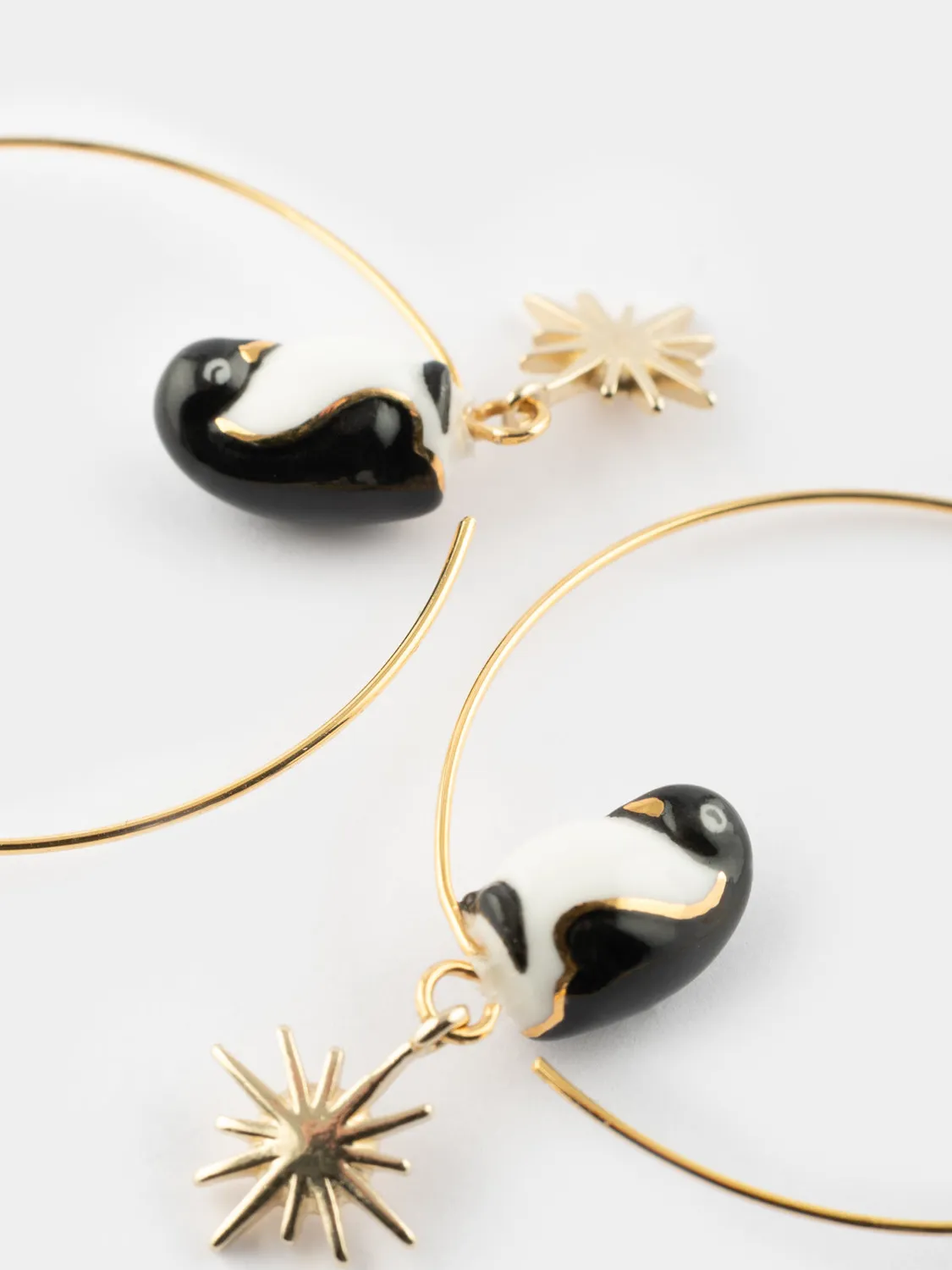 Nach Bijoux Arctique grandes créoles pingouin porcelaine