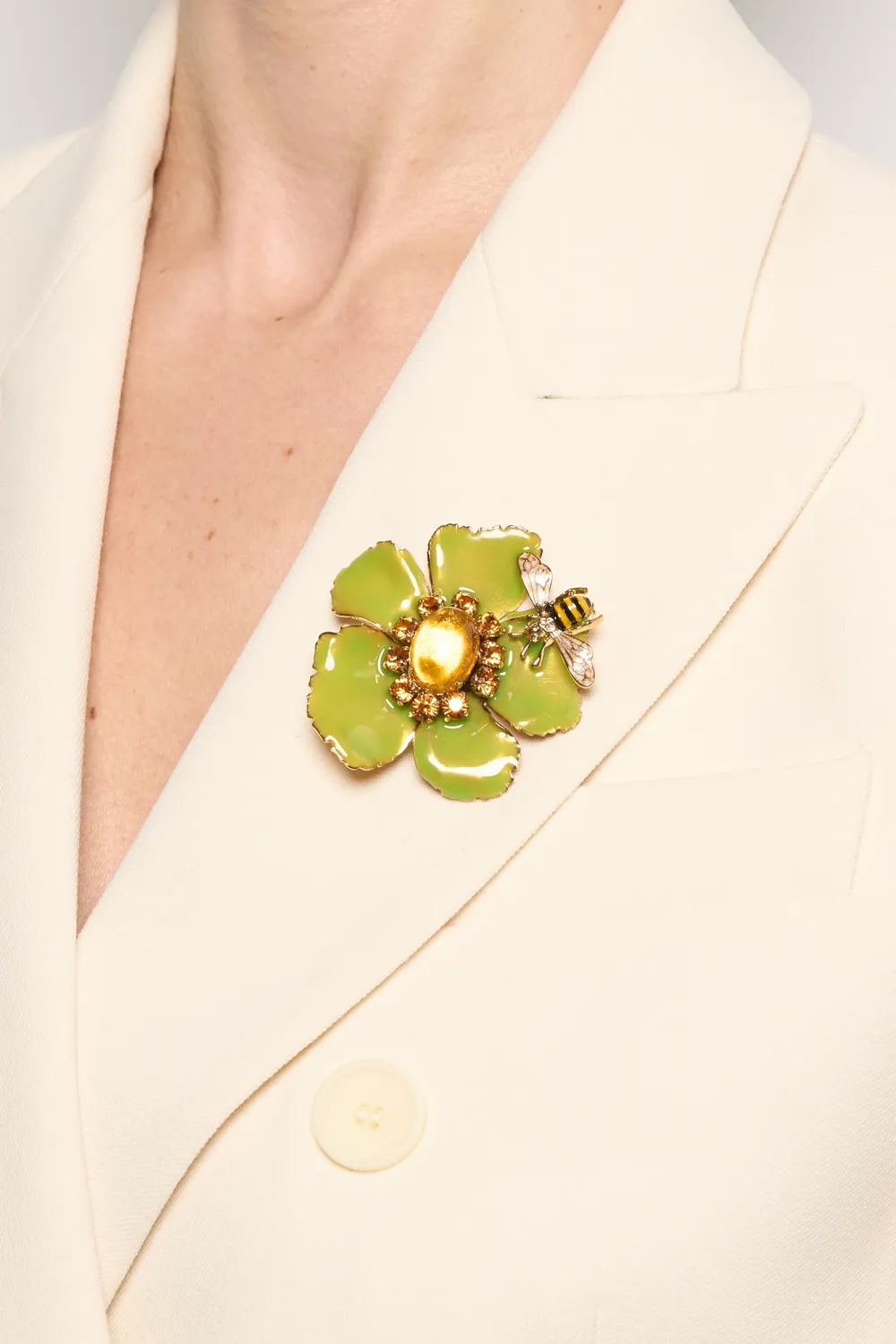 Philippe Ferrandis Bagatelle broche fleurs émaillées vert miel
