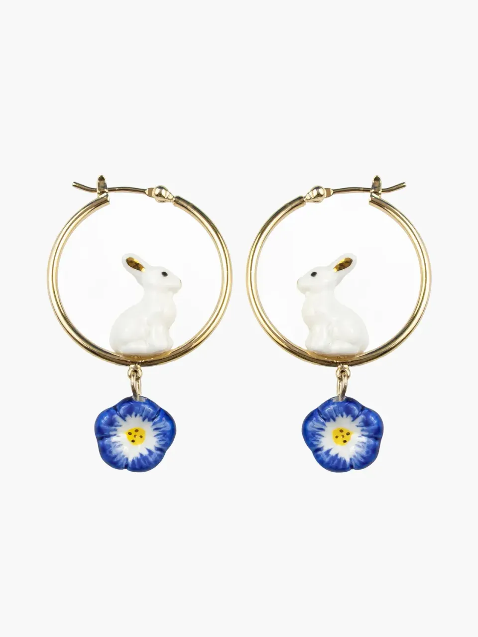 Nach Cosmic créoles lapin fleur bleue porcelaine 4,1 cm