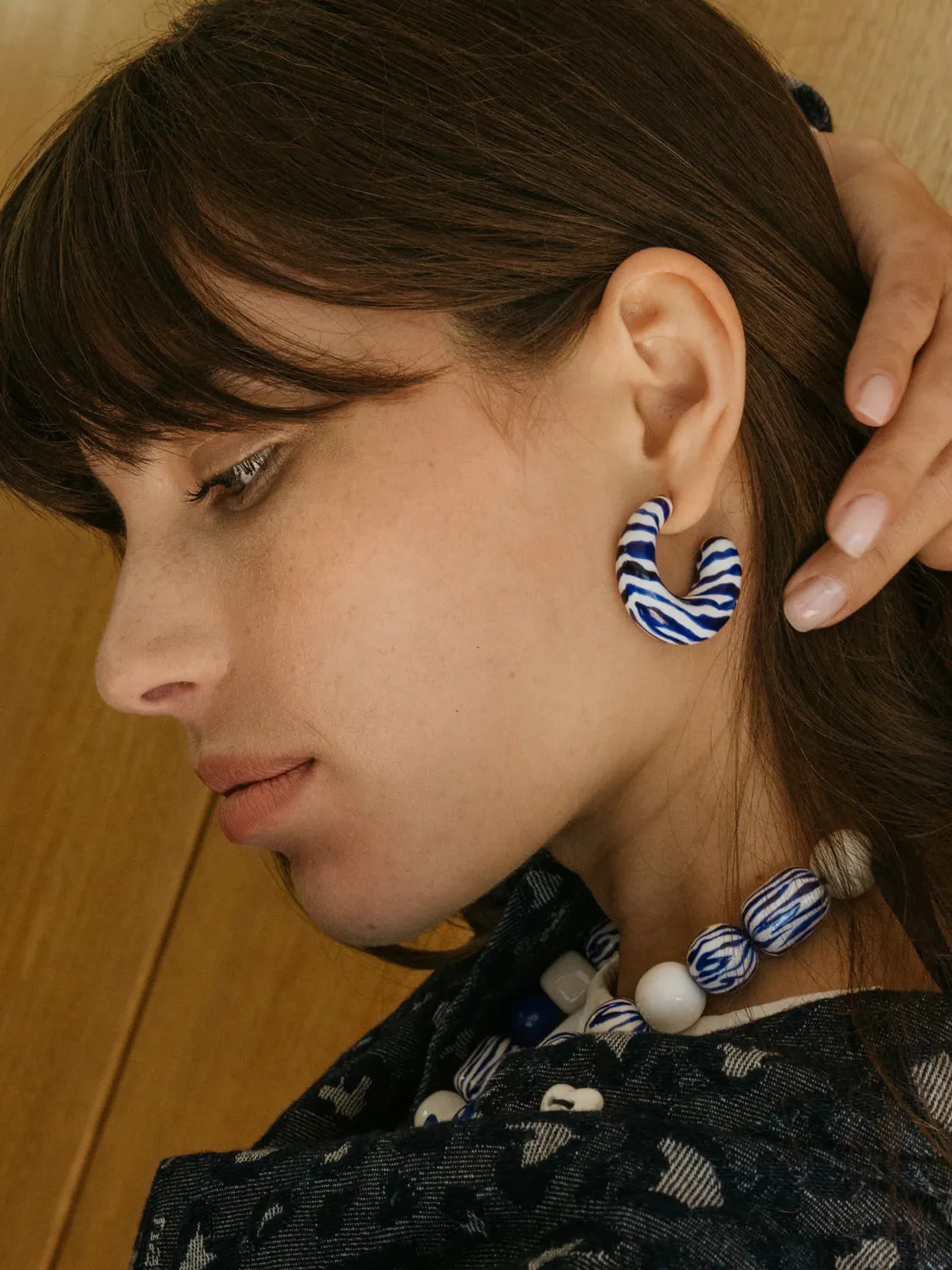 Nach Bijoux zèbre bleu maxi boucles d’oreilles 3,4 cm