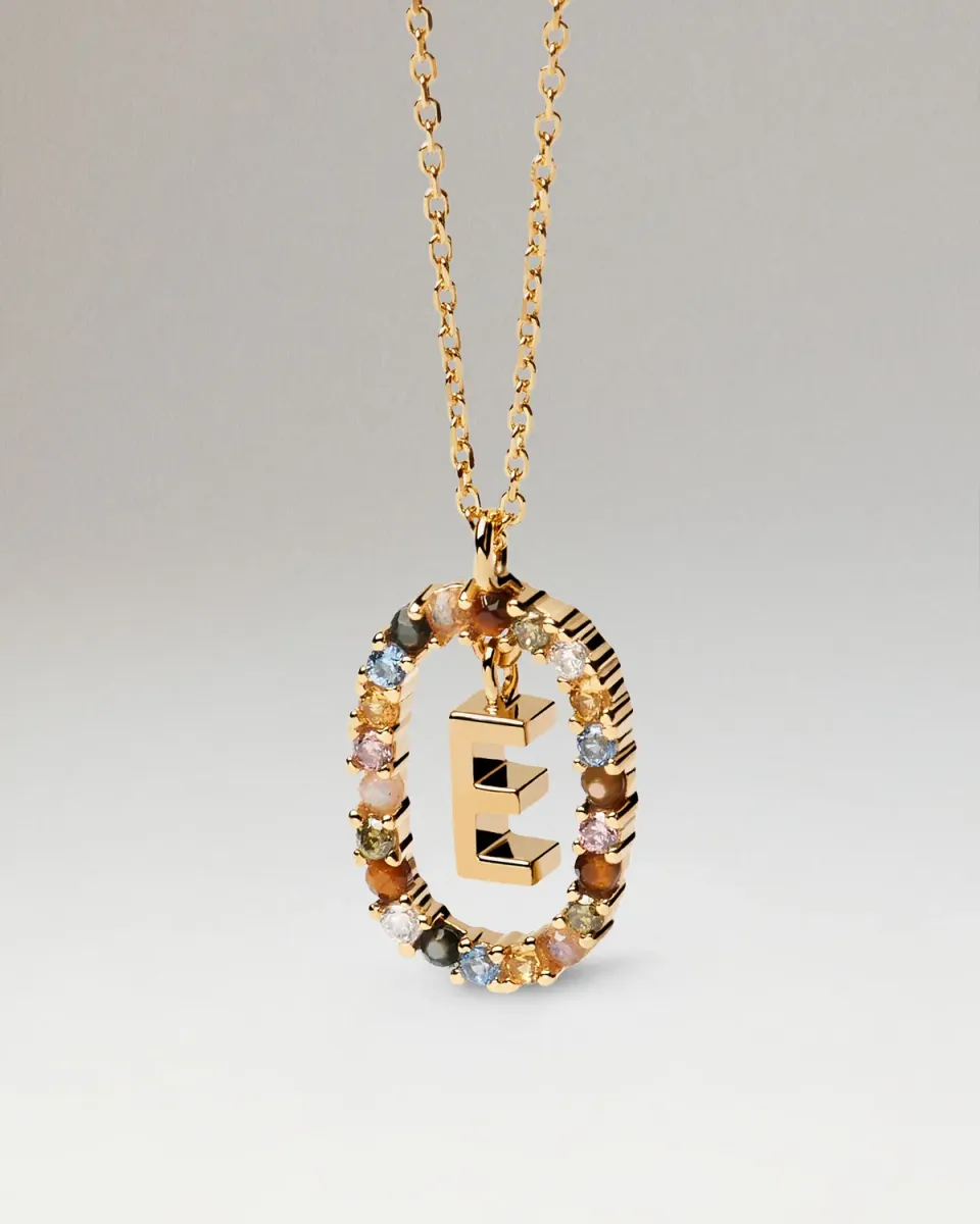 PDPAOLA Lettres E collier plaqué or zirconia