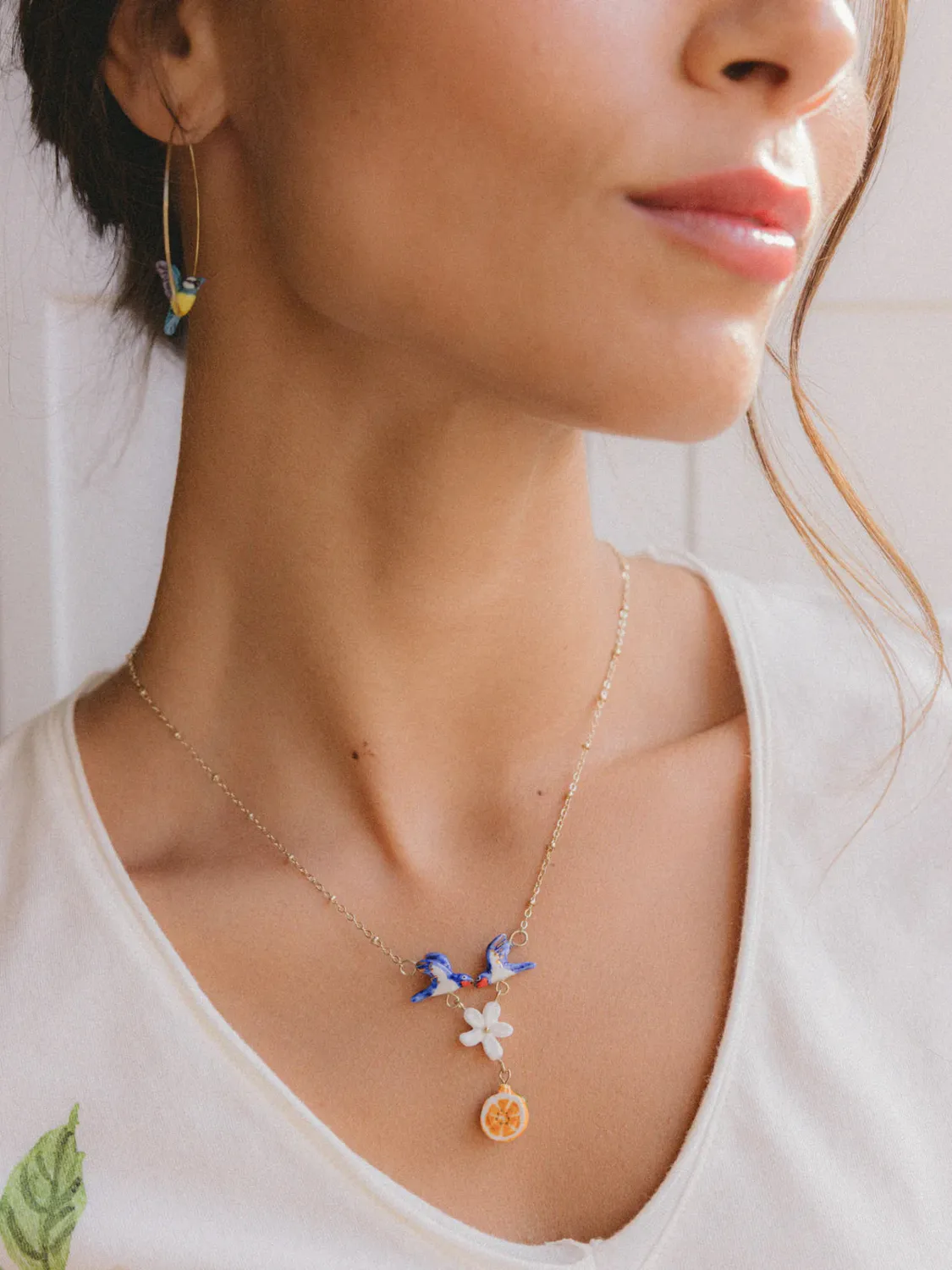 Nach Bijoux hirondelles fleur orange collier porcelaine