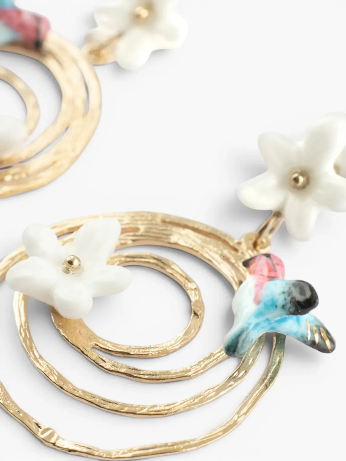Nach Bijoux Tourbillon Jasmin et Colibri boucles d'oreilles porcelaine
