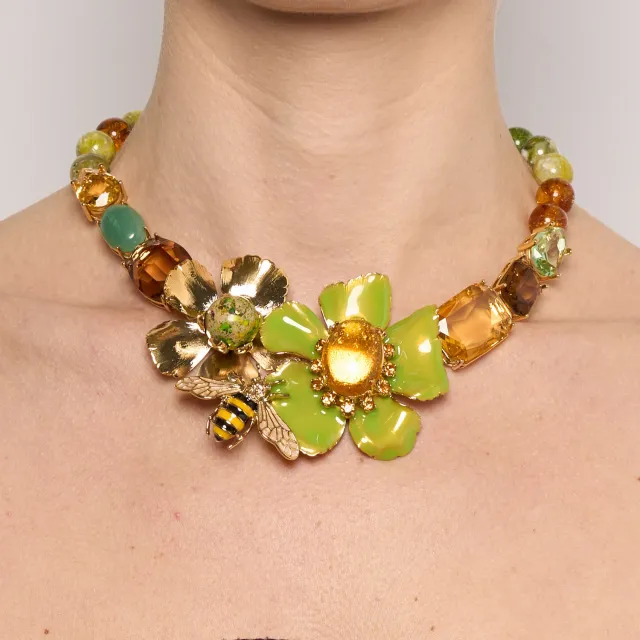 Philippe Ferrandis Bagatelle collier fleurs 37 cm abeille