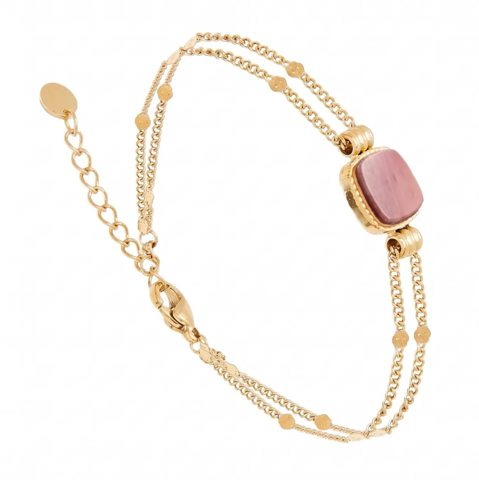 Nao de Paris Vintage Rhodonite bracelet doré 16 cm