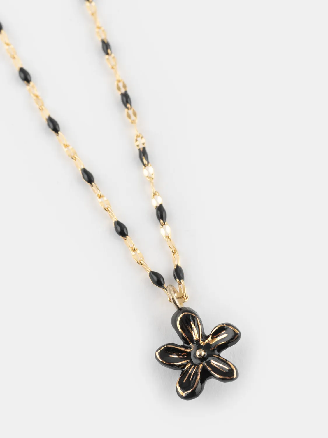 Nach Bijoux collier perles et fleur d'Erine noire porcelaine