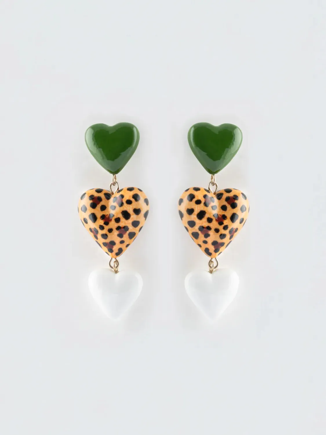 Nach Bijoux triples cœurs boucles pendantes vertes 2,5 cm