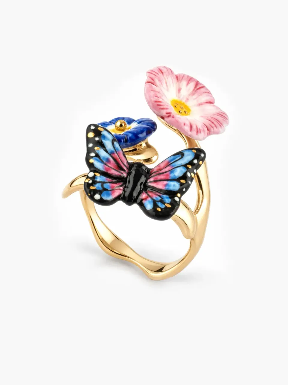 Nach Bijoux Papillon nuit roses bague ajustable cosmic