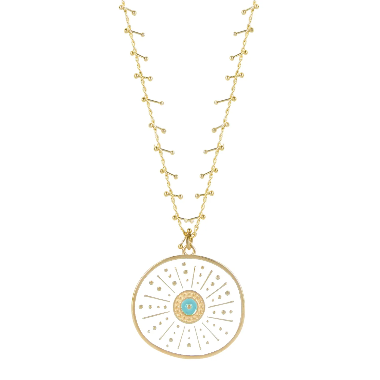 Nao de Paris Fortunata sautoir médaille bleu 90 cm