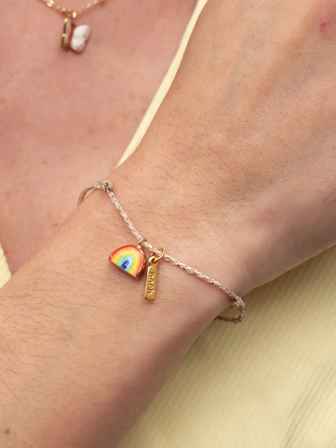 Nach Lucky You bracelet arc-en-ciel cordon beige