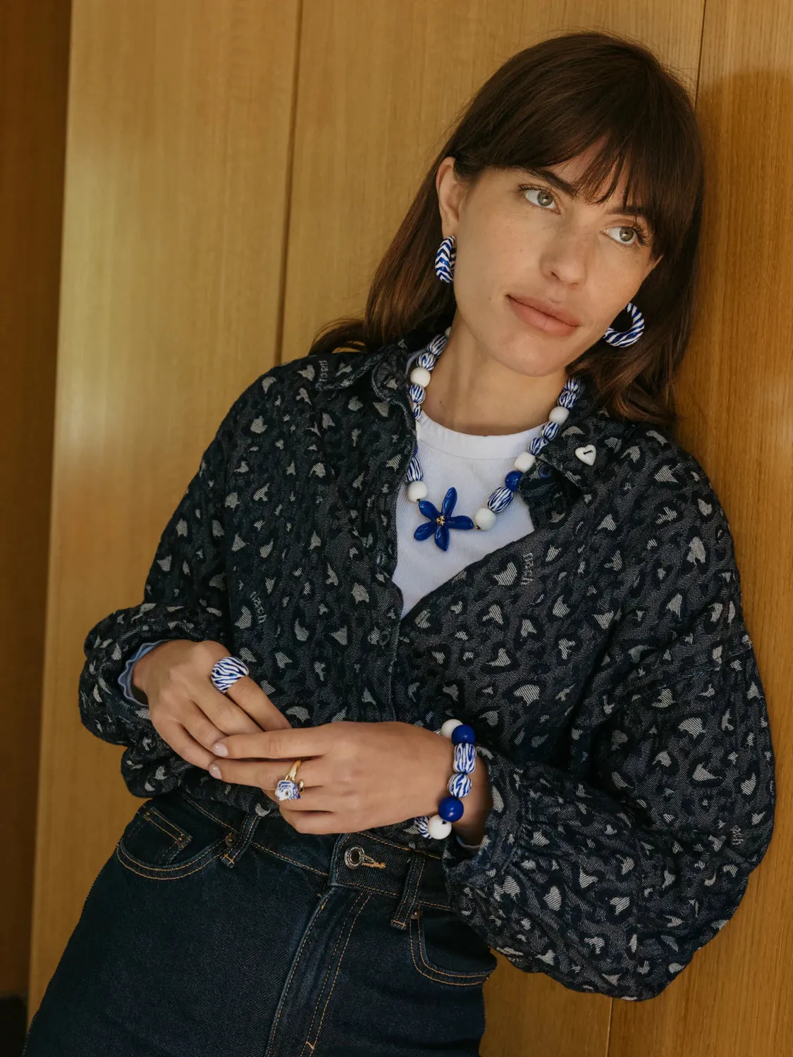 Nach Bijoux jasmin bleu maxi collier ajustable coton