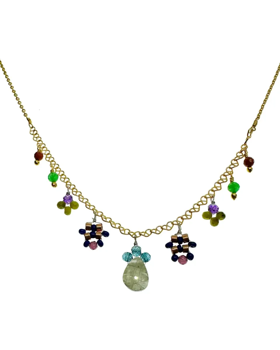 Le Fourbi de Capucine N96 collier laiton doré pierres 42 cm
