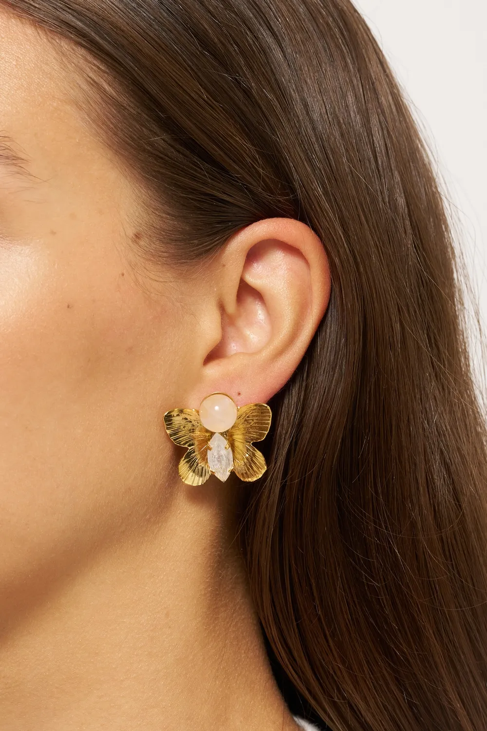 Philippe Ferrandis Fenice boucles papillons d'or quartz rose