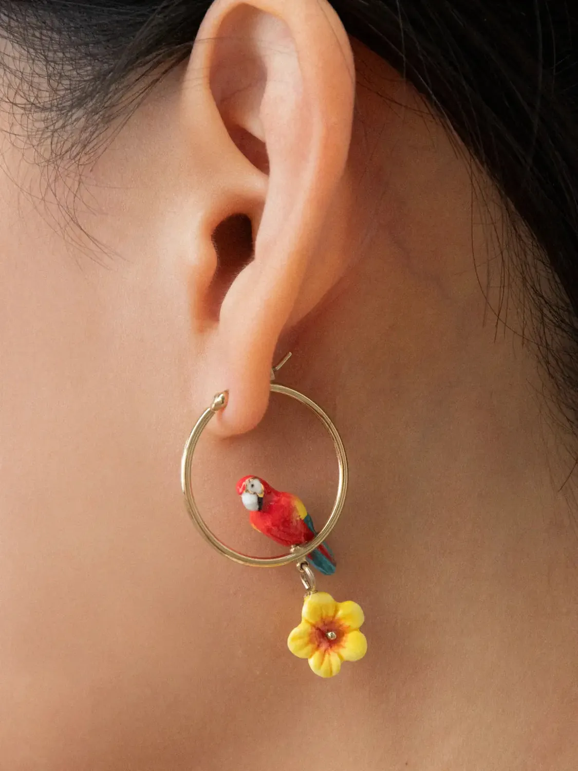 Nach Bijoux créoles rondes perroquet ara boucle d’oreilles porcelaine fleur