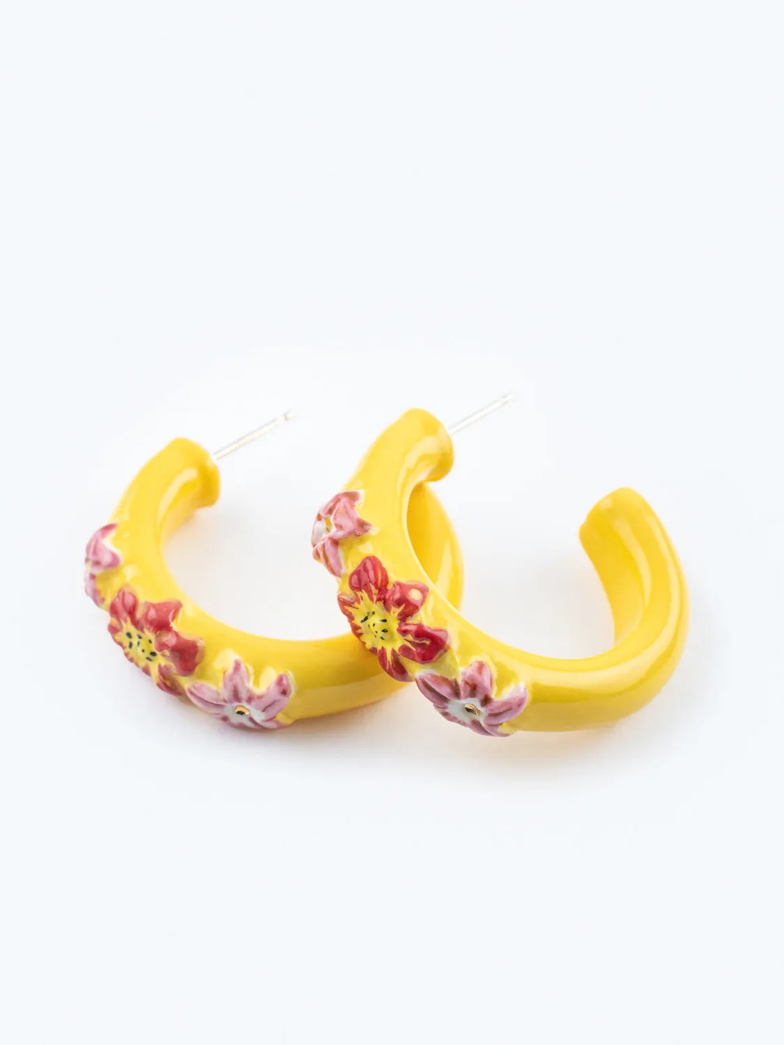 Nach Bijoux Tropical Créoles jaunes fleurs boucles 3,1 cm paire