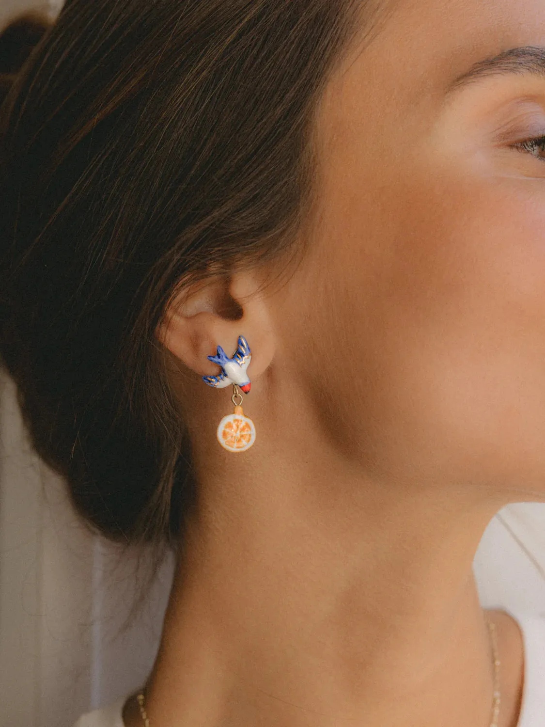 Nach Bijoux Hirondelle boucles d'oreilles orange fleur