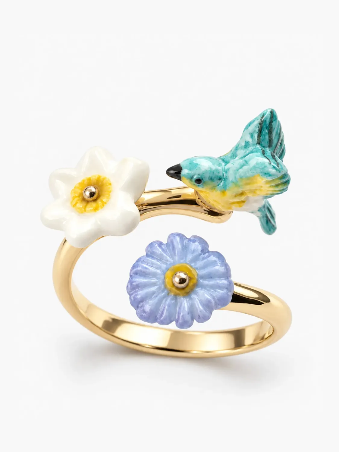 Nach Bijoux Oiseau Paruline Bleue bague ajustable porcelaine
