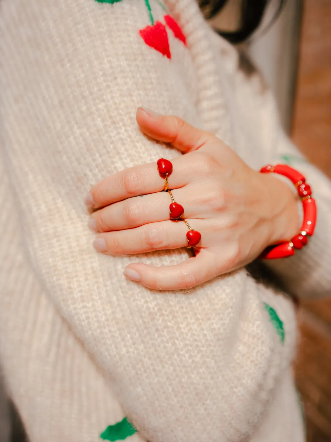 Nach Bijoux bague cœur Chérie Cherry porcelaine
