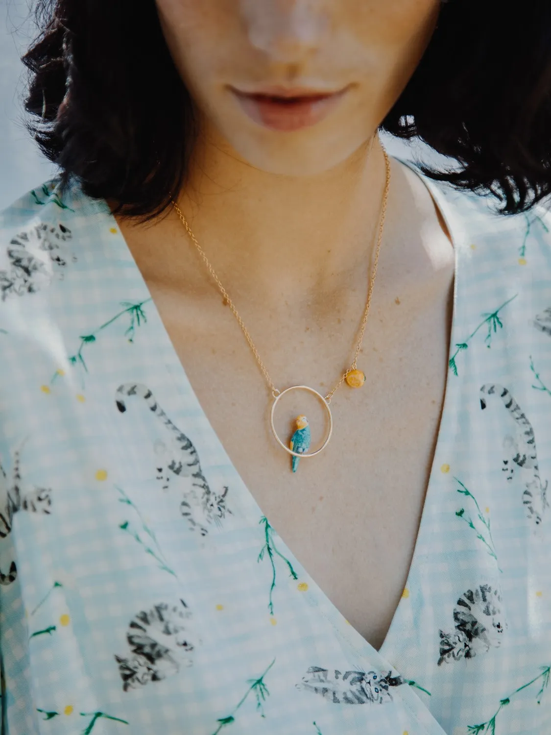 Nach Bijoux Perruche Bleue collier rond citron verre 50 cm
