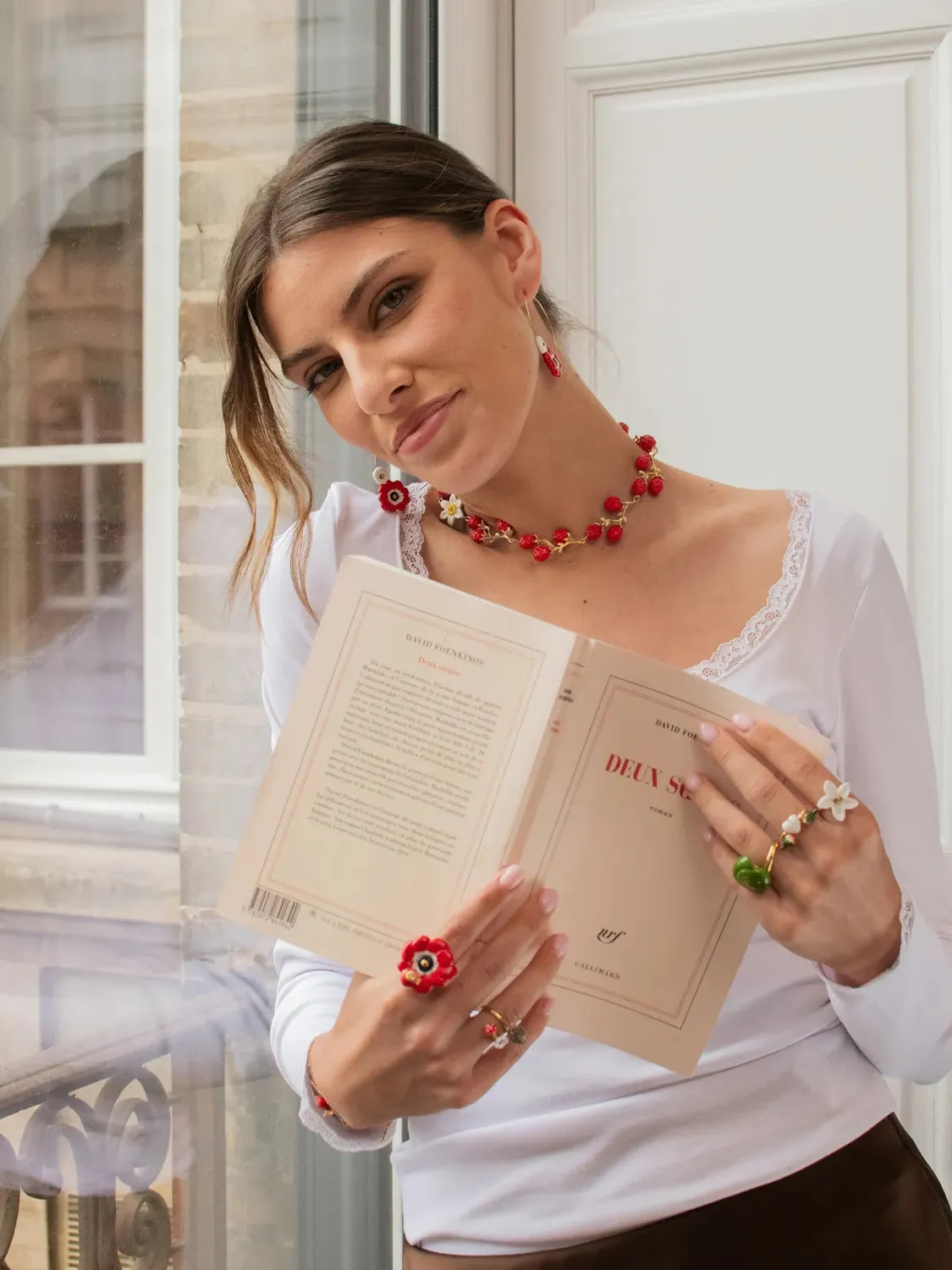 Nach Bijoux Bague anémone rouge ajustable porcelaine