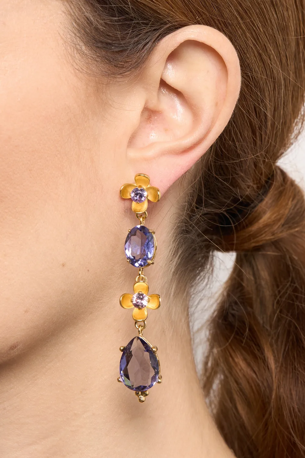 Philippe Ferrandis Eugenie clous violet 7 cm boucles