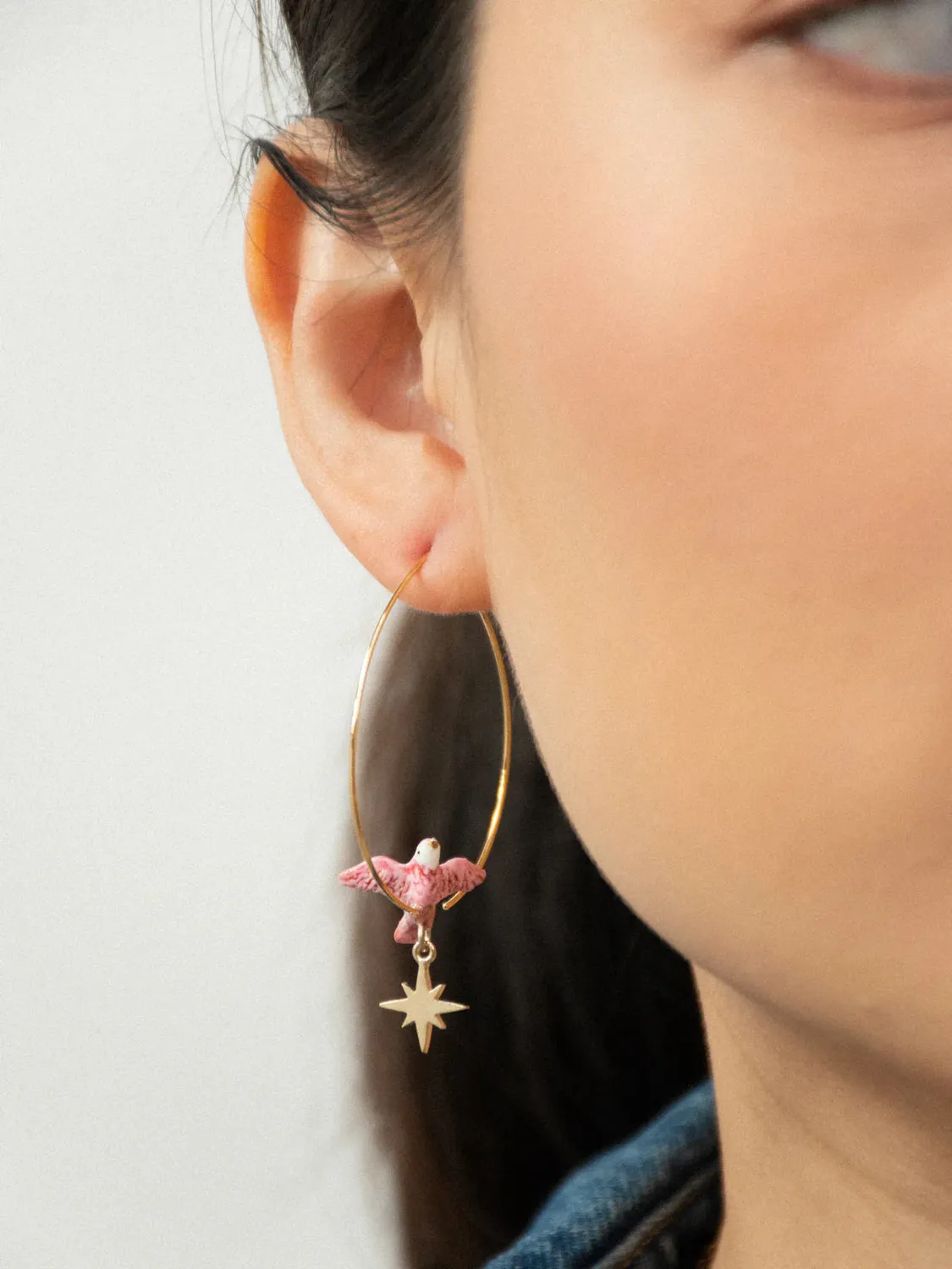 Nach Bijoux Cosmic moyennes créoles colombe rose étoile