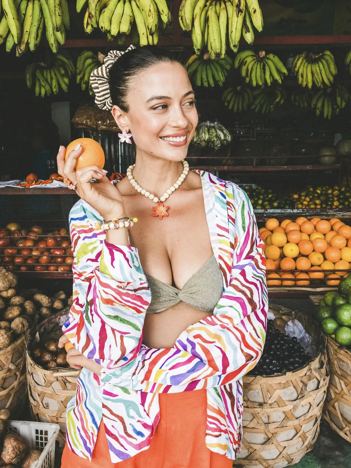 Nach Bijoux hibiscus ananas bracelet hématite élastique