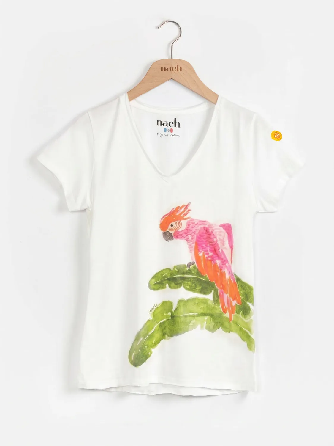Nach Bijoux Victor cacatoès t-shirt blanc col V S à XL