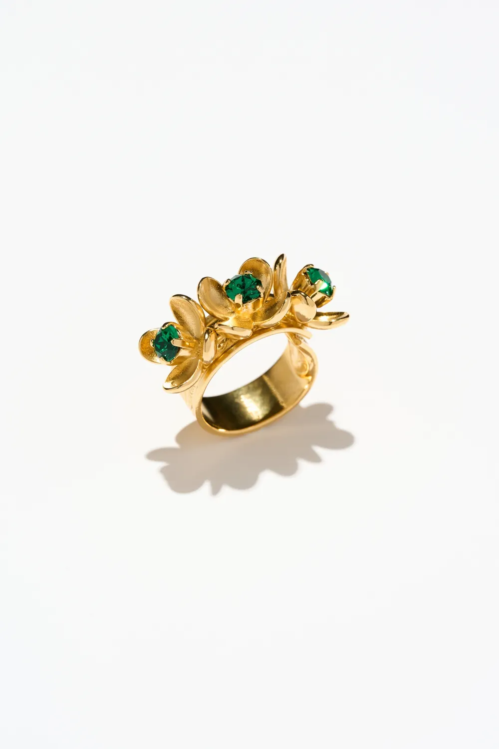Philippe Ferrandis Eugenie bague ajustable 3 fleurs cristal vert
