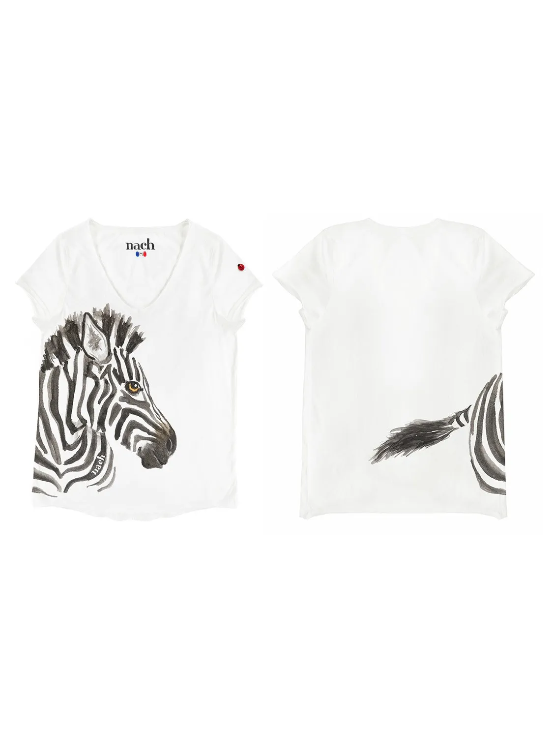 Nach Bijoux Victor zèbre t-shirt blanc col V porcelaine
